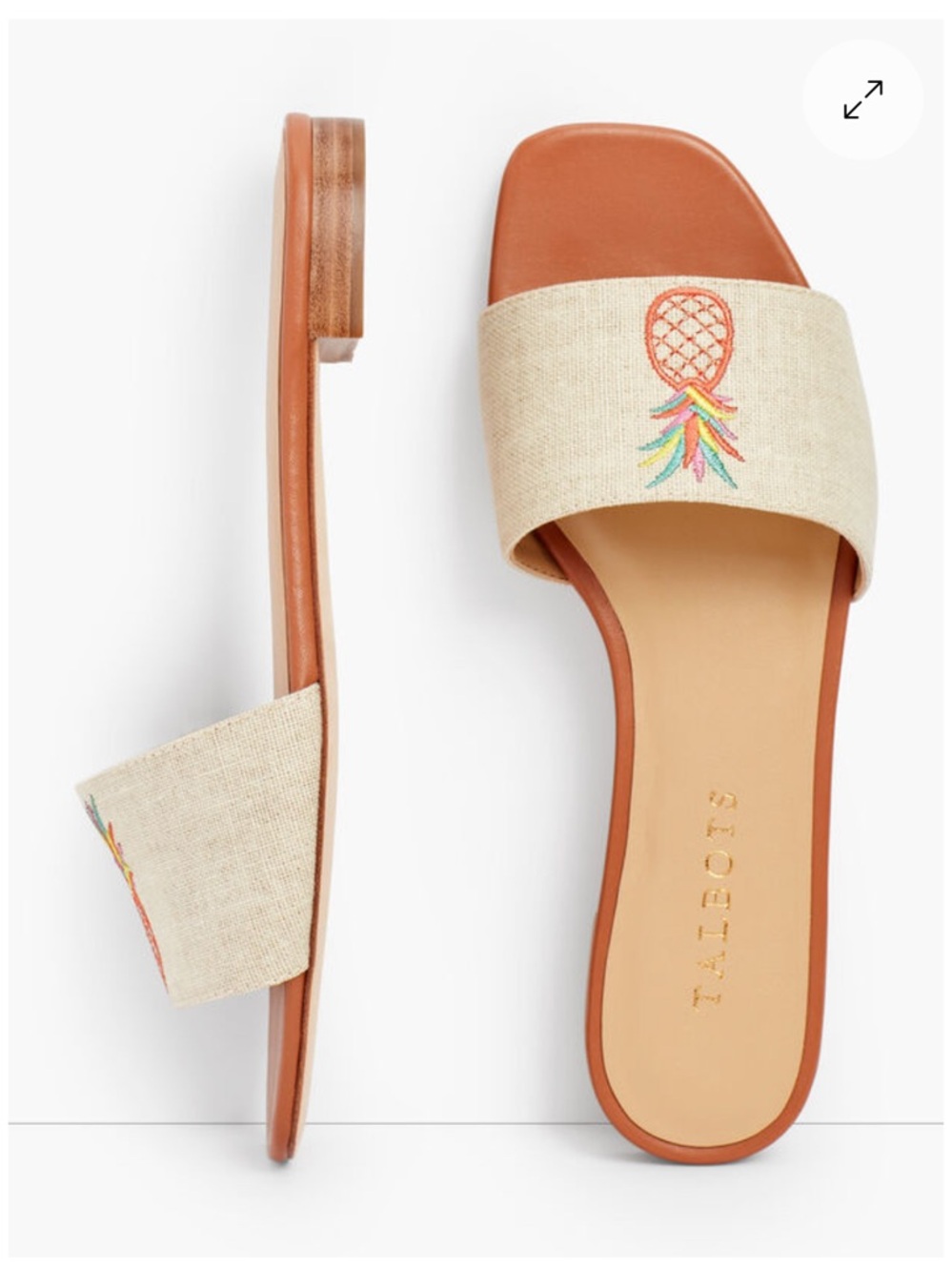 Talbots Natural Linen Pineapple Slide Sandals with Tan Footbed - “Violet” Slide